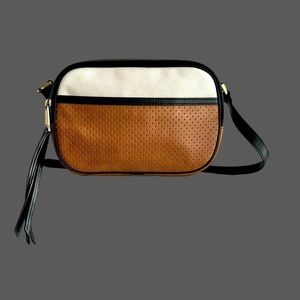 Fossil leather double zipper camera crossbody / shoulder bag